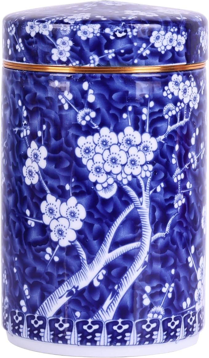 Chinoiserie Enamel Ginger Jar with Twist Lid - Traditional Chinese Blue and White Porcelain Style-Cylinder Design (Bloom Cylinder)