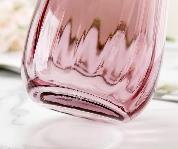 Modern Large Glass Vase H-9.8" Pink Vases for Flowers, Centerpieces and Decorative Accents - Tall Plant Vase for Office Home Table Decor