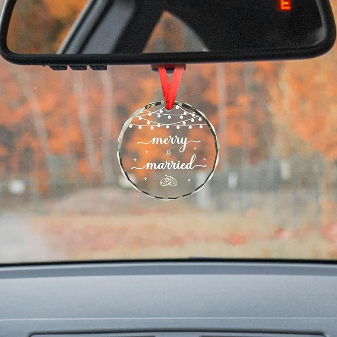 Wedding Gifts for Couples 2025, Mr and Mrs Gifts Merry & Married Glass Ornament, Bridal Shower Gift Engagement Gift for Newlyweds, 1st Married Christmas Ornaments 2025
