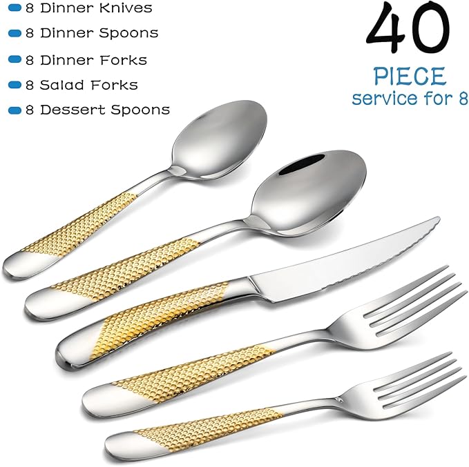40-Piece Silverware Set Stainless Steel Flatware Set Service for 8 Includes Knives Spoons Forks Kitchen Utensils Cutlery Sets For Home Kitchen Hotel