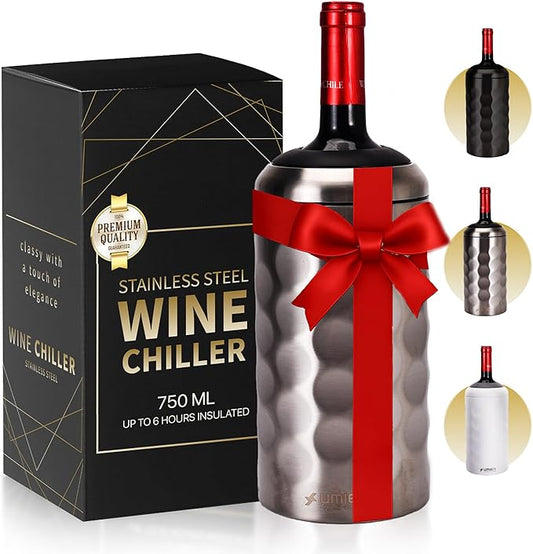 Premium Wine Chiller - 750ml Stainless Steel Bottle Cooler, Double-Walled & Vacuum Insulated - Keeps Wine Cold for 6+ Hours - Perfect Christmas Gift for Wine Lovers – Fits Most Champagne Bottles