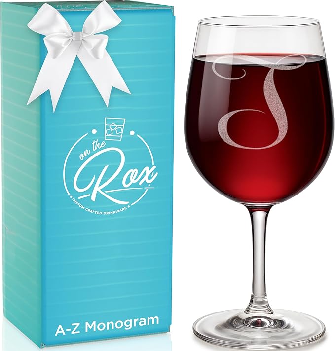 Monogrammed A-Z Wine Gifts for Women - 12.75 oz Engraved Personalized Wine Glass- Funny Wine Lover Monogram Gifts for Women - Unique Wine Glasses Gift Set (T)