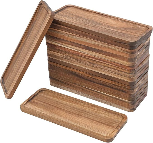 20-Pack Acacia Wood Serving Trays - 13.8"x5.4"x0.6" Appetizer Platters for Restaurants, Catering & Home Entertaining | Natural Wood Grain Rectangular Snack Boards