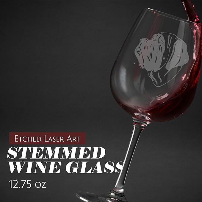 Etched Laser Art English Mastiff (Alternate) Personalized Dog Themed Etched 12.75oz Wine Glass Custom Dog Breed Wine Glasses, Ideal for Pet Lovers, Personalized Birthday Gift for Men & Women