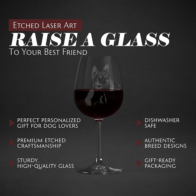 Etched Laser Art Basenji (Alternate) Personalized Dog Themed Etched 12.75oz Wine Glass Custom Dog Breed Wine Glasses, Ideal for Pet Lovers, Unique Birthday Gift for Men & Women, Personalized Gift