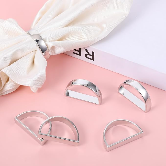 30pcs Napkin Rings, Semicircle Sturdy Metal Napkin Holder Buckles Elegant Spring Fall Thanksgiving Christmas Decor for Family Dinner Easter Table Settings Wedding Birthday Banquet Party(Silver)