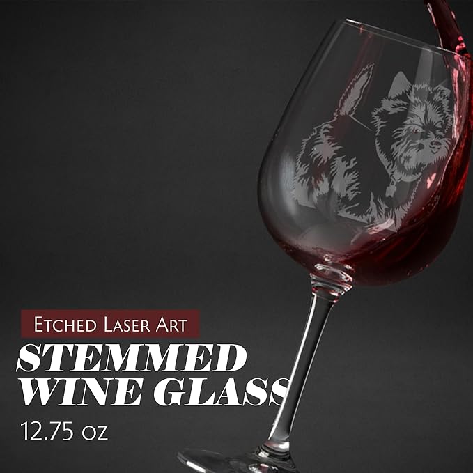 Etched Laser Art Cairn Terrier Personalized Dog Themed Etched 12.75oz Wine Glass Custom Dog Breed Wine Glasses, Ideal for Pet Lovers, Unique Birthday Gift for Men & Women, Personalized Gift
