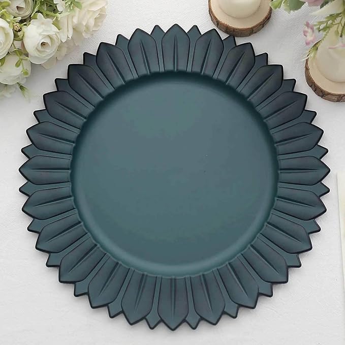 13" Charger Plates - Set of 24 - Matte Teal Sunflower Plastic Chargers, Disposable Round Acrylic Serving Trays For Dinner Wedding Party Events