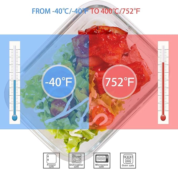 18 Piece Glass Food Storage Containers with Lids, Glass Meal Prep Containers, food storage Containers for Food Storage with Lids, BPA Free & Leak Proof (9 lids & 9 Containers)