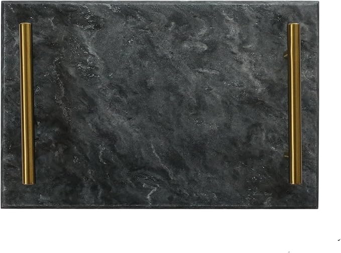 Creative Gifts Rectangle Block 12 Inch Black Marble and Gold Handles Charcuterie Platter Chopping Cutting Board Serving Tray