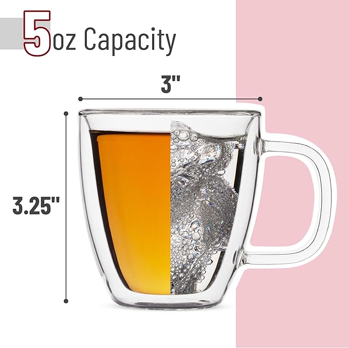BTaT- Espresso Cups, Espresso Coffee Cups, Set of 4 (5 oz, 150 ml), Glass Coffee Mugs, Double Wall Glass Cups, Cappuccino Cups, Latte Cups, Latte Mug, Clear Coffee Cup, Espresso Glass, Glass Tea Cups
