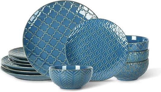 Dinnerware Sets 12 Pieces Ceramic Plates and Bowls Sets Service for 4 with 10'' Dinner Plates 8.5'' Dinnerware Set