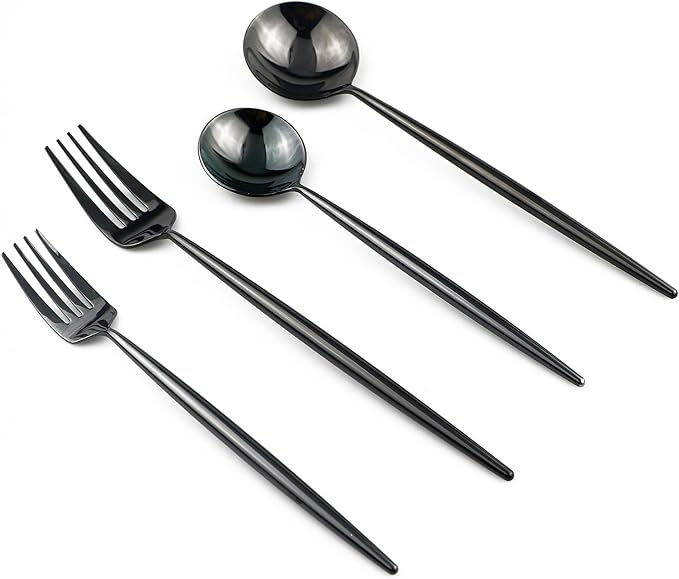 20-Piece Flatware Set, 18/10 Stainless Steel Dishwasher Safe, Mirror Polishing Black