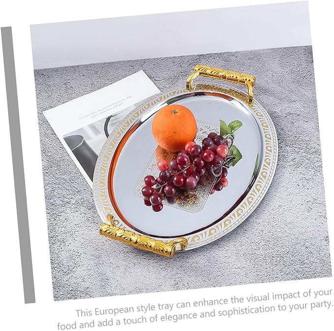 Garneck Stainless Steel Tray Handles Two Serving Tray for Food European Style Dessert Serving Dish