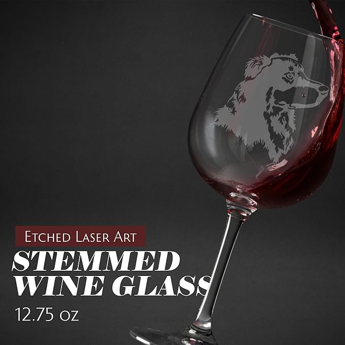 Etched Laser Art English Shepherd Personalized Dog Themed Etched 12.75oz Wine Glass Custom Dog Breed Wine Glasses, Ideal for Pet Lovers, Unique Birthday Gift for Men & Women, Personalized Gift