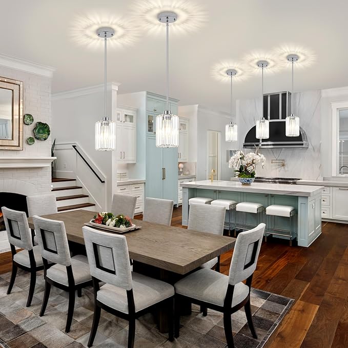 Chrome Pendant Lights,3 Pack Crystal Pendant Lighting for Kitchen Island, Modern Mini Kitchen Chandeliers Hanging Pendant Lights for Bedroom Dining Room Hallway