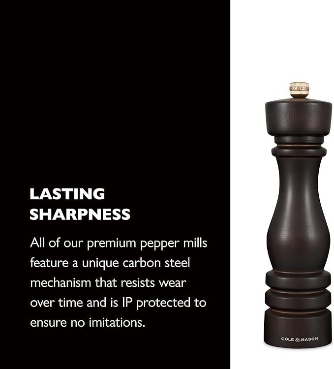 Cole & Mason London Refillable Spice Mill - Kitchen & Home Accessory - Table Salt Grinder - Salt Mill with Ceramic Mechanism - 8", Chocolate Wood