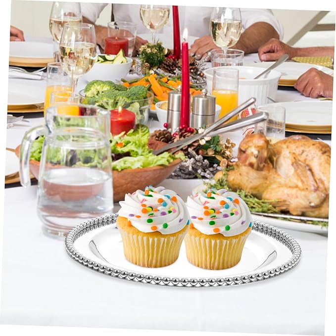 IMIKEYA Metal Fruit Plate Thickened Dessert Serving Tray for Snacks Smooth Edges Non-Slip Base for Home Decor and Parties