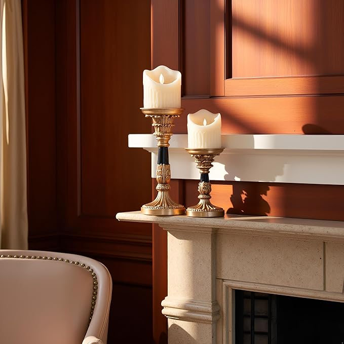 Resin Candle Holder Set of 3 - Christmas Home Pillar Candle Holder, Candles Rustic Wooden Farmhouse, Coffee Table Centerpiece, Suitable for Fireplace, Living Room, or Dining Table