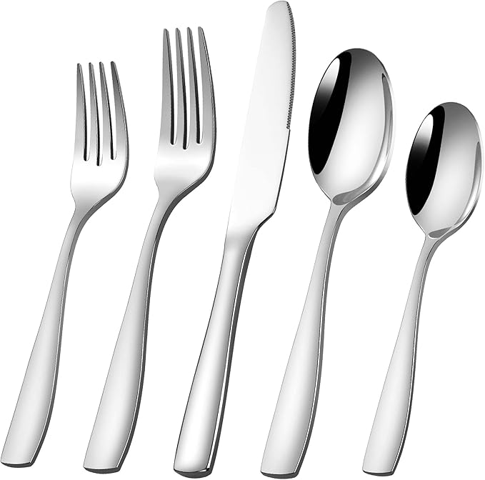 40-Piece 18/10 Stainless Steel Flatware Set for 8, Heavy Duty Silverware Set, Modern Weighted Silverware, Dishwasher Safe Knives Forks and Spoons Set