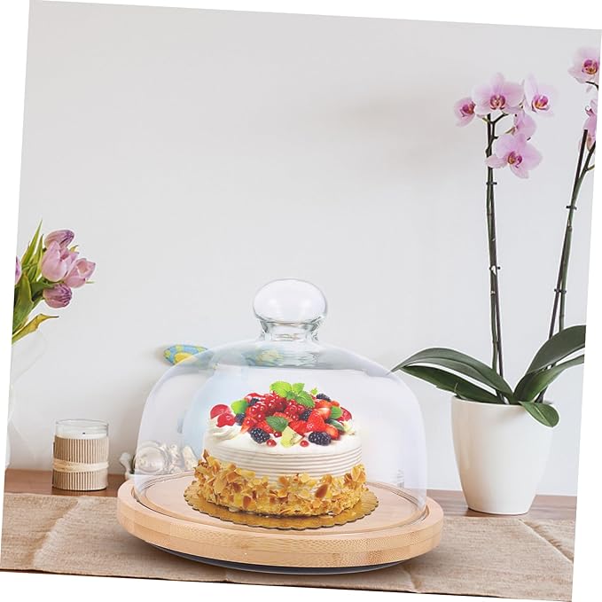 LIFKOME 1pc Rotating Cake Tray Glass Cover Practical Food Plate for Parties and Events Khaki for Desserts and Pastries Display