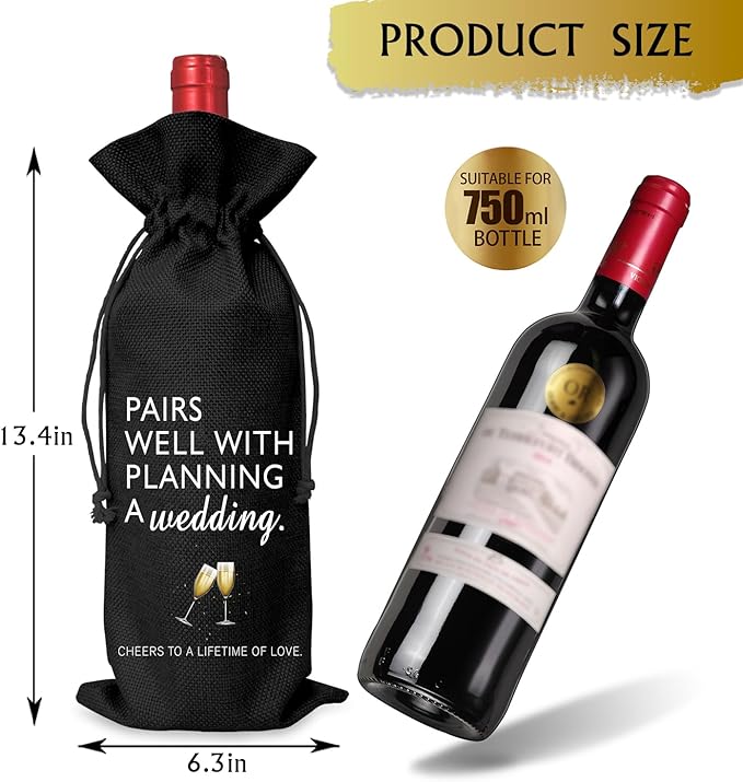 Wine Bag Wedding Gift for Mr and Mrs - Engagement Gift J14-Black