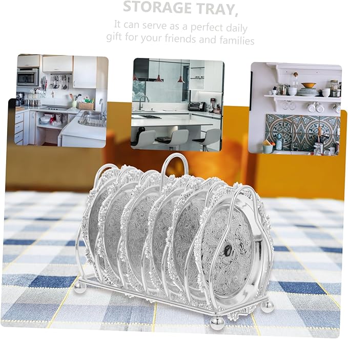 Decorative Silver Mini Snack Plates with Rack Stylish Serving Tray for Fruits Desserts and Appetizers Kitchen Dining Room and Parties