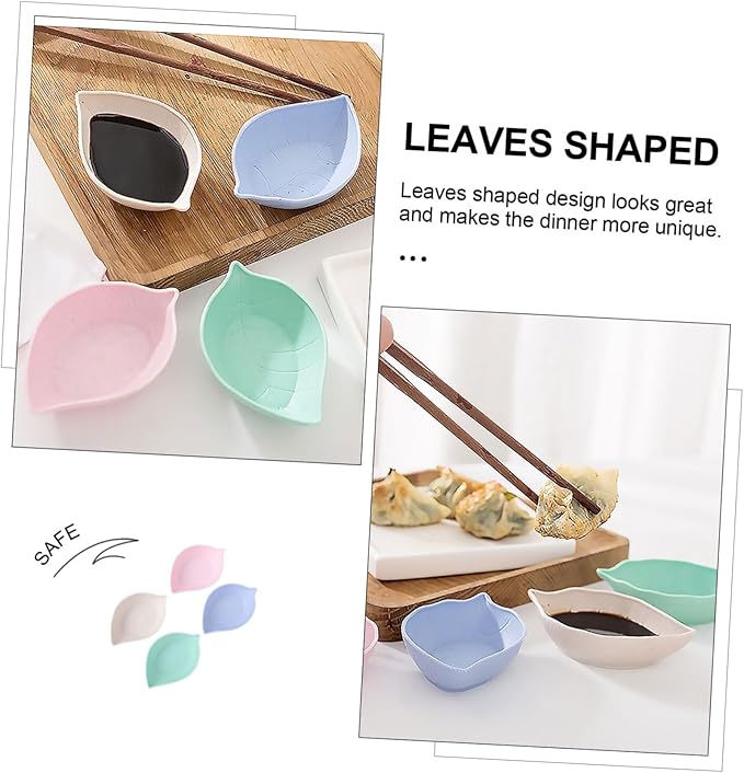 Luxshiny 16Pcs Leaves Shaped Appetizer Plates Multi Purpose Seasoning Dish for Condiments Snacks Vinegar Portable Kitchen Tableware for Home Restaurant Use Random Color