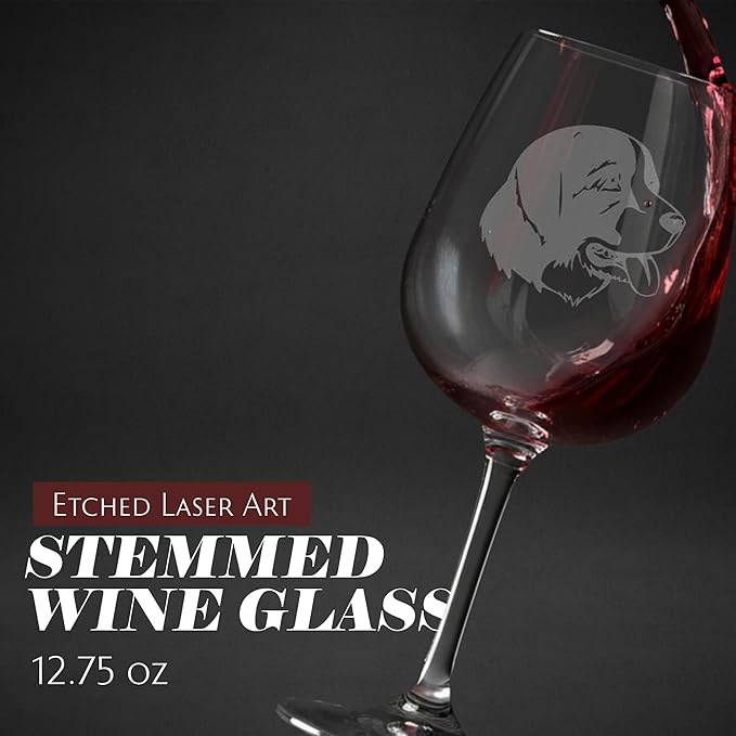 Landseer Dog Personalized Custom Themed Etched 12.75oz Wine Glass