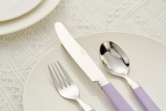 ANNOVA Silverware Set Stainless Steel Colorful Tableware Kitchen Flatware Set Utensils, Includes Dinner Knives, Forks, Spoons, Salad Forks & Dessert Spoons (Lilac, 20 Pieces)
