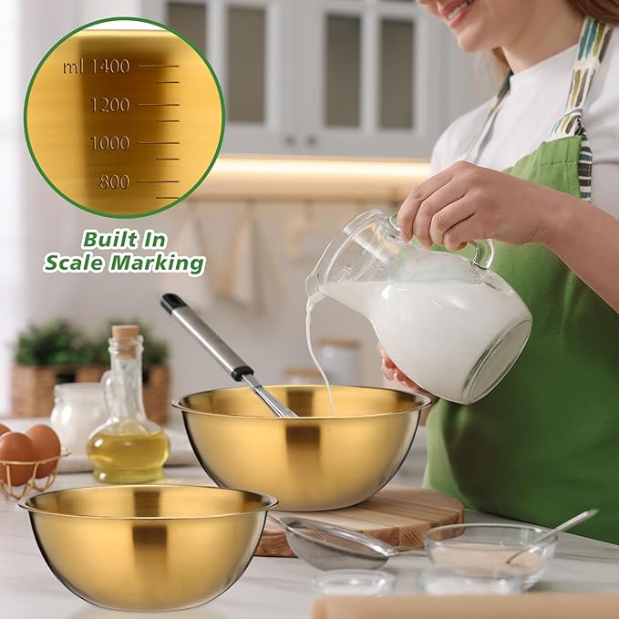12 Pcs 1.5qt Stainless Steel Mixing Bowls with Graduations Bulk Metal Salad Mixing Bowl with Scale Nesting Metal Prep Reusable Baking Cooking Food Soup Storage Organizers for Kitchen Refrigerator