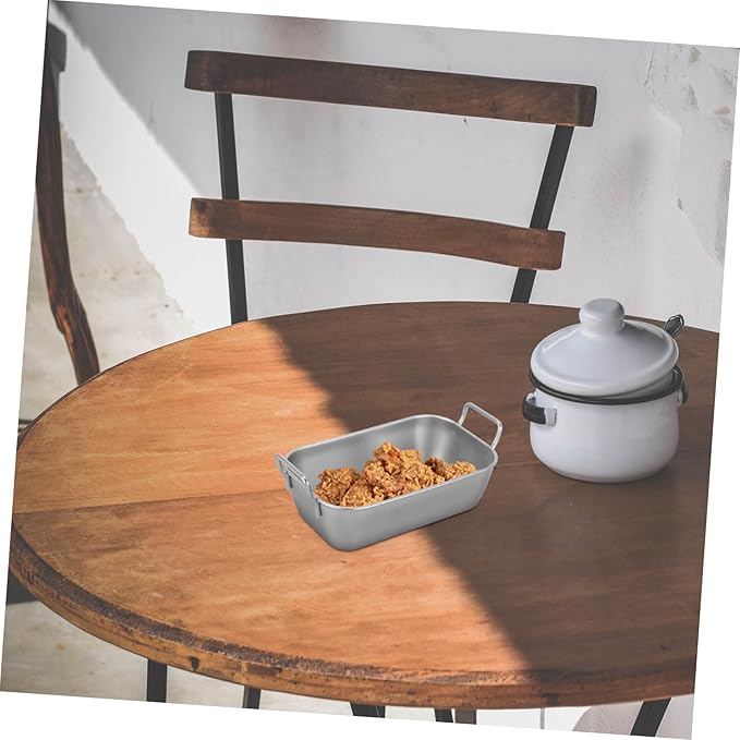 Unomor 1set Stainless Steel Food Trays with Handle Serving Platters for Fried Foods Snacks and Candy Storage for Parties Picnics and Gatherings 2pcs