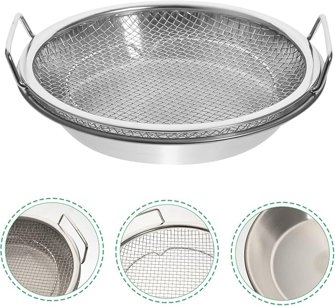 Stainless Steel Frying Oil Draining Tray with Mesh Net for Fried Food Serving and Cooling 8.26X7.87 Inch Snack Plate for Kitchen Use