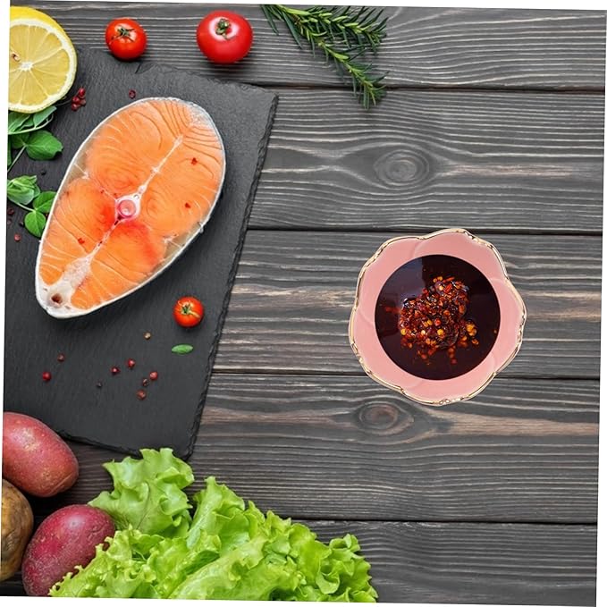 Generic 2pcs Ceramic Dipping Plates Chip Salsa Bowl Cherry Ceramic Dish Mini Decor Mini Dipping Bowls Dipping Sauce Dishes 3.5 Inch Flat Food Tray Porcelain Dip Dish Miniature Pink Petal, 7X7X2.8cm