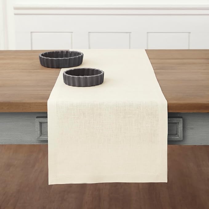 Solino Home Linen Ivory Table Runner 90 Inches Long - 100% Pure Linen 14 x 90 Inch Table Runner for Dining, Christmas, Holiday, New Year - Fete