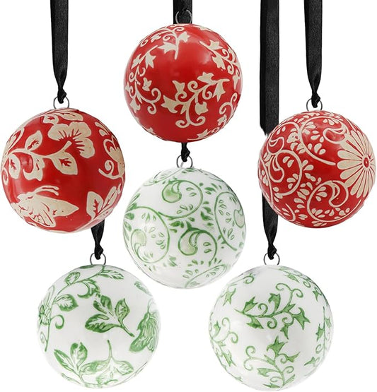 6Pc Red and White Decorative Balls - Balls Ceramics Decorative Chinoiserie Balls for Centerpiece Bowls Farmhouse Basket Tray Vases Decoration Gifts for Dining Table Holiday(Lanyard Style)