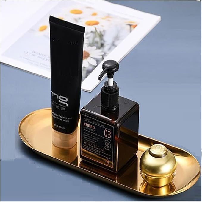 [2pk] Decorative Tray, Perfume Bathroom Jewelry Vanity Mirror Candle Trinket Towel Pallet, Small Metal Stainless Steel Tray, Oval, XL 9 x 3.7 x 0.5 in (2BLACK-Tray-XL)
