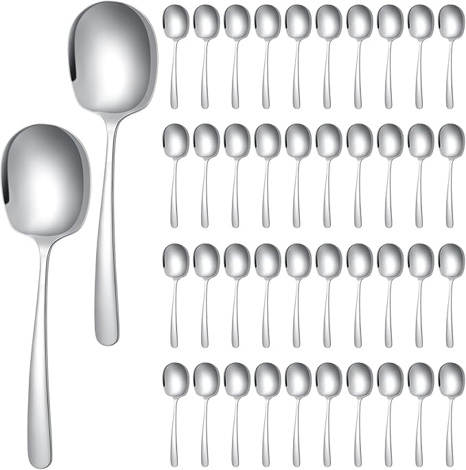 Uiifan 24 Pieces Serving Spoons Bulk 8.3 Inches Party Serving Spoons for Buffet Stainless Steel Spoon Banquet Utensils for Cooking Catering Food Kitchen, Silver, 8.3 x 2.4''