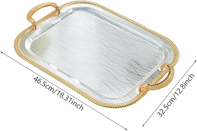 Serving Tray Tea Cup Holder Iron Art Cosmetic Perfume Makeup Display Vanity Tray Decorative Tray for Dressing Room Bathroom, M