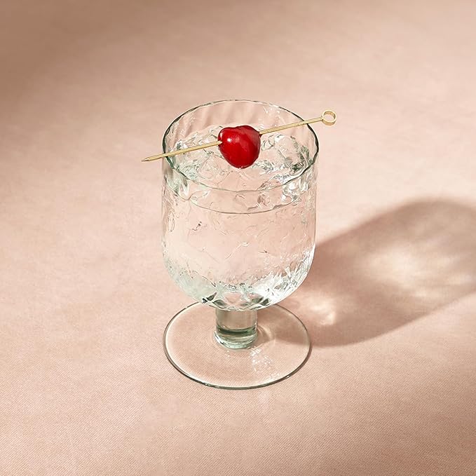 mopio Adore Beaded Goblet Set of 4, 12 oz, Dishwasher Safe, Trendy Party and Home Bar Stemware for Cocktails and Wine, Perfect Drinkware Gift in Eco-Friendly Packaging, Soda-Lime Glass (Light Blue)