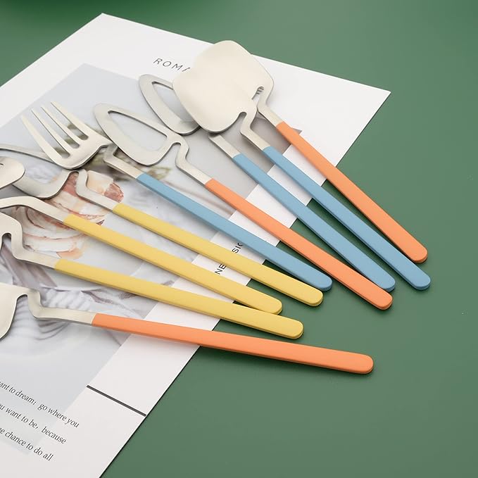 Brushed Flatware Set for 8, Uniturcky 32-Piece Matte Silverware Set with Colored Handles, 18/10 Stainless Steel Dinnerware Tableware Set, Eating Utensils for Party/Wedding/Home, Yellow Handle