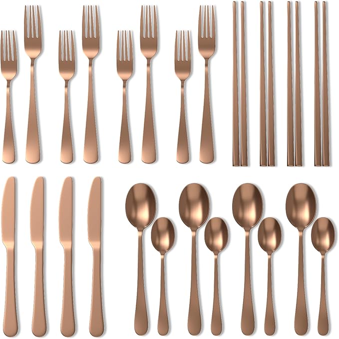 Upgraded 18/8 Stainless Steel 28-Piece Flatware Cutlery Set(Rose Gold)-Silverware set for 4-Luxurious Home Kitchen Dinnerware Sets-Kitchen Accessories-Perfect House Warming/Christmas Gift