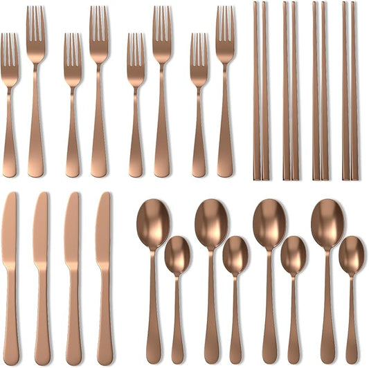 Upgraded 18/8 Stainless Steel 28-Piece Flatware Cutlery Set(Rose Gold)-Silverware set for 4-Luxurious Home Kitchen Dinnerware Sets-Kitchen Accessories-Perfect House Warming/Christmas Gift