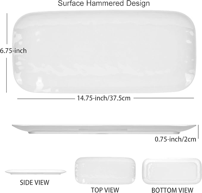 3 Tiered Serving Platter, 3-Piece 14.75" Melamine Tray and Tier Rack, Rectangular Food Display Stand with White Melamine Platters - Serving Trays for Parties