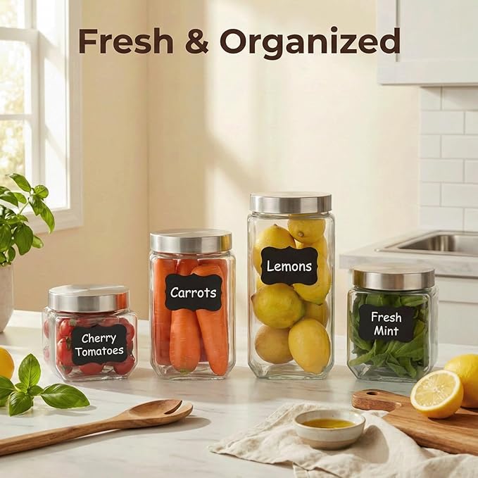 Canisters Set For The Kitchen,Glass storage jars,4Pcs Glass Storage Containers With Lids,For Kitchen Canning Flour, Cereal,Sugar,Candy,Pasta