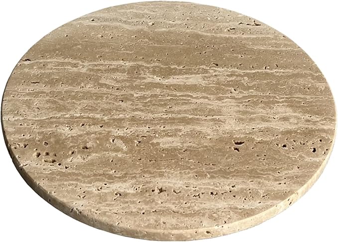 Natural Round Marble Tray Smooth Pastry Board for Desserts, Cheese, Coffee, Matte on Both Sides (Beige Travertine)