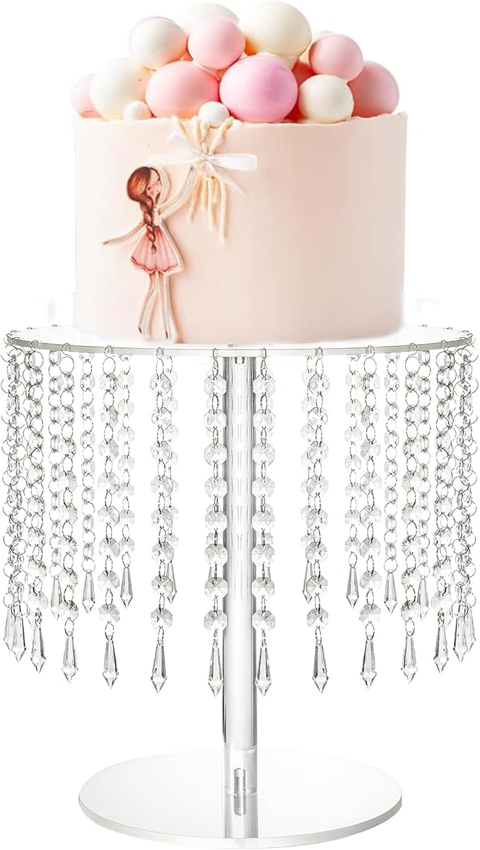 LANLONG Cake Stands for Party, Clear Acrylic Cake Stand for Dessert Table, 12.2in Round Crystal Cake and Cupcake Stand for Wedding Birthday Party Event Decorations
