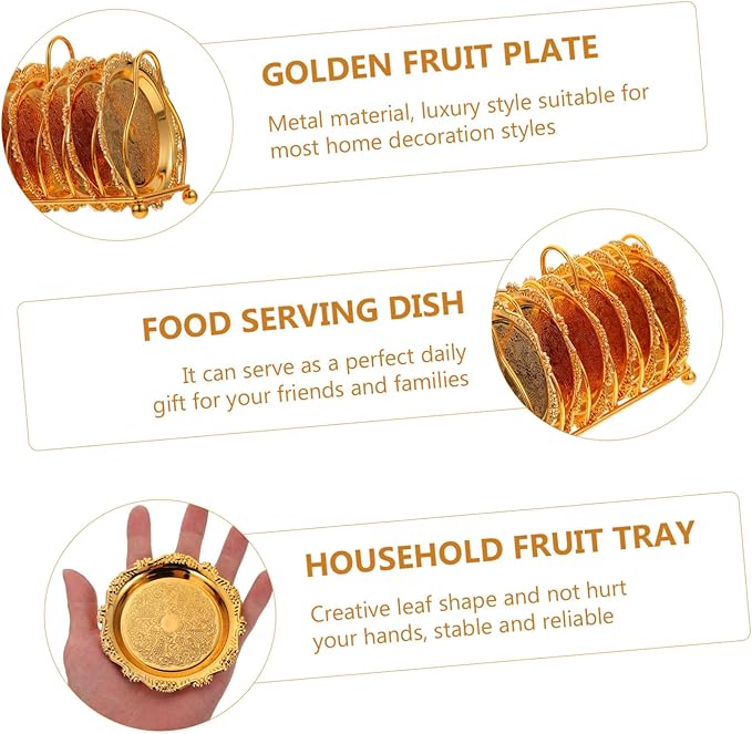1 Set Elegant Golden Food Serving Dish Rack Plates for Snacks Fruits Appetizers for Weddings Parties Home Decoration Daily Use Storage Tray