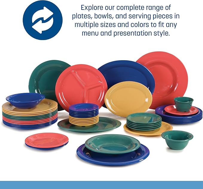 Carlisle FoodService Products Kingline Reusable Plastic Plate Sandwich Plate for Home and Restaurant, Melamine, 7.25 Inches, Black, (Pack of 48)