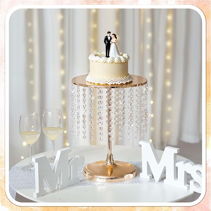Metal Mirror Cake Stand Set with Crystal Pendants - Elegant Dessert Table Display for Weddings, Birthday Parties, Baby Showers, Events - Sturdy Crystal Bling Cupcake Stands for Pastries, Sweets, Decorations (Gold, Set of 3)